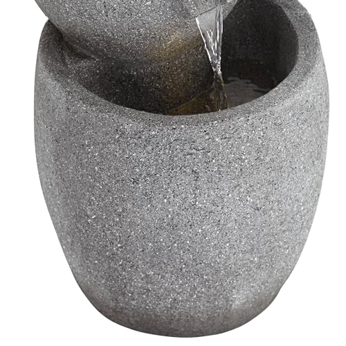 32-Inch Four-Bowl Cascading Floor Fountain with LED Light, Faux Stone Finish