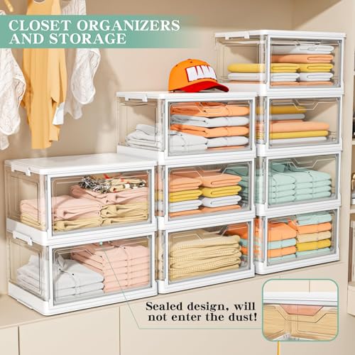 4-Tier Stackable Plastic Storage Bins with Magnetic Doors and Wheels