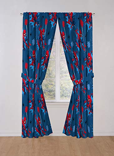 Kids Superhero Character Window Drapes - 84-Inch Curtain Set with Tiebacks