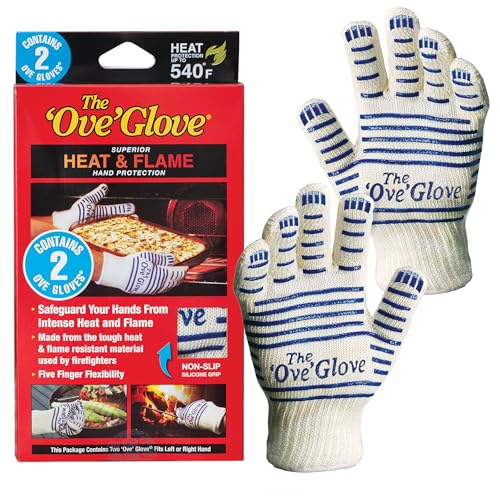 Heat Resistant 5-Finger Oven Mitts - Flame Retardant Gloves, 2 Pack