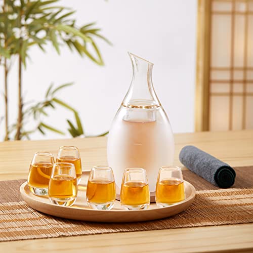 ZENS Sake Set with 6 Cups - 8.5 oz Modern Japanese Glass Sake Glasses - Includes Gift Packaging
