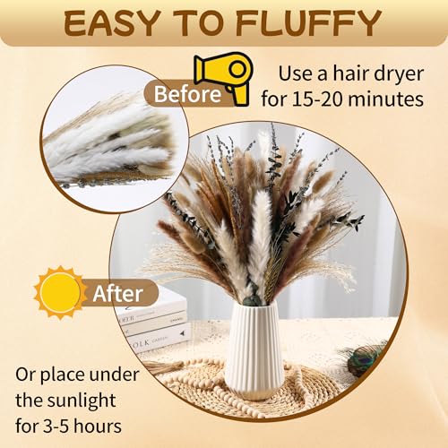 Dried Pampas Grass Bouquet, 92 Pcs 11-13 Inch Small Boho Flowers for Vase Filler
