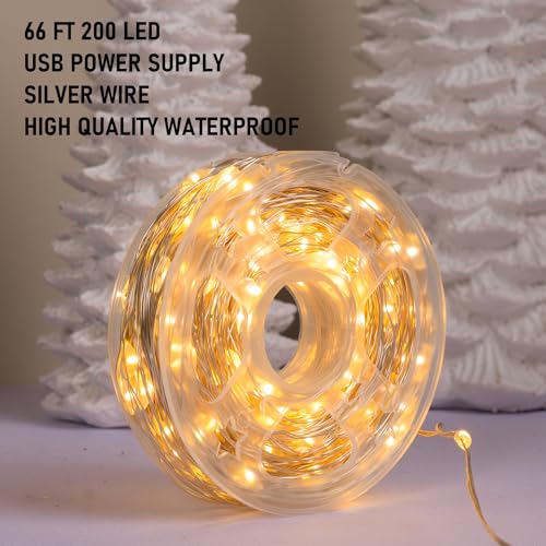 Dazzle Bright Fairy Lights 66 ft 200 LED USB Power, 8 Modes, IP44 Waterproof with Remote – Warm White