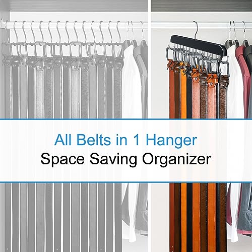 Wooden Belt Hanger for Closet Storage with 14 Hooks Black