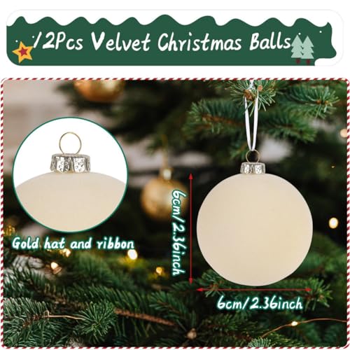 12pcs Navy & Blue Velvet Christmas Ornaments 2.4 Inch Holiday Tree Decor
