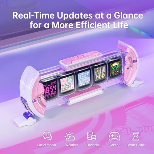 Smart Pixel Art Digital Desk Clock with 5 LCD Screens - Pink