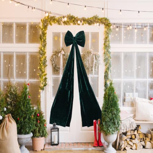 Dark Green Velvet Christmas Tree Topper Bow - Extra Large Holiday Decor Ribbon, 67x16in