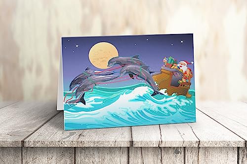 Ocean Christmas Cards with Dolphins - 12 Boxed Holiday Greeting Cards