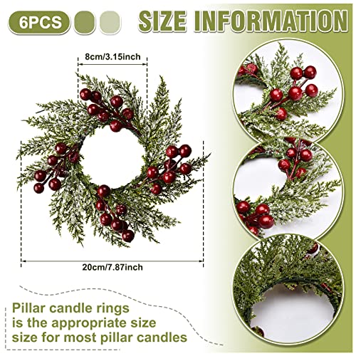 6-Piece Mini Christmas Candle Wreaths with Berries and Pinecones, 3.1 Inch