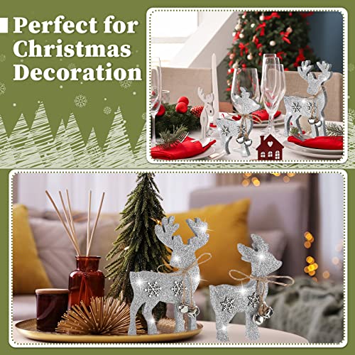 Sanwuta 2-Piece Reindeer Tabletop Decor – Wooden Elk Figurines with Silver Bell (Mother & Calf)