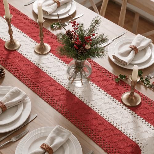 Artoid Mode Rose Red Farmhouse Woven Table Runner 12x108 Inch