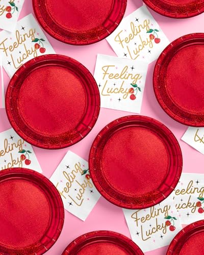 Red Foil Party Plates 25 Pack - Shimmer Disposable Cake & Celebration Tableware