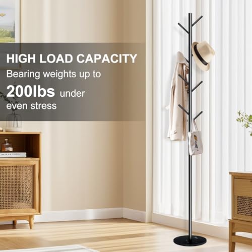 Freestanding Metal Coat Rack with Natural Marble Base, 8-Hook Coat Stand