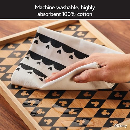 Disney Monochrome Mickey Mouse Kitchen Towels 2-Pack White - Absorbent & Machine Washable