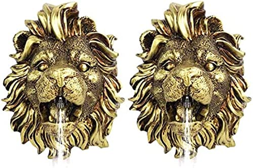 Lion Head Wall Fountain Decor - Resin Outdoor Water Spout, 2 Pack
