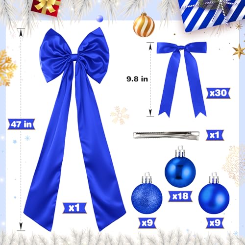 Gejoy Blue Bow 47" x 15.7" Christmas Tree Topper Bow Set with Ornaments