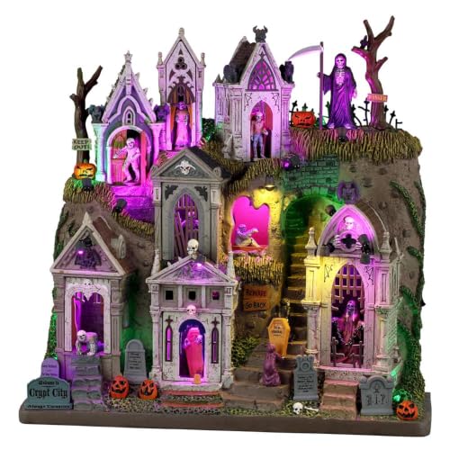 Crypt City Halloween Village Facade, Battery-Operated Lighted Cemetery