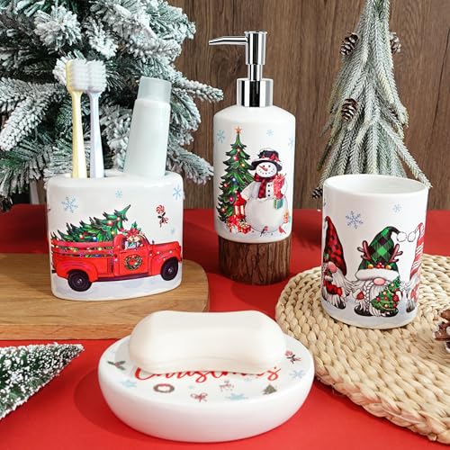 HUFAND 4-Piece Ceramic Christmas Bathroom Accessories Set – White
