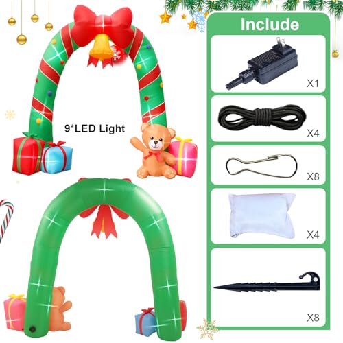 10.5ft Christmas Inflatable Archway with Candy Cane Bells & LED Lights Outdoor Decor