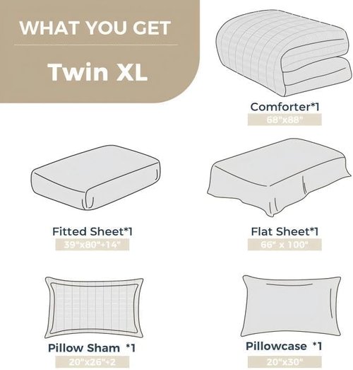 HYMOKEGE Twin XL Comforter Set - Luxury 5-Piece Seersucker Bedding in Lake Blue for All Seasons