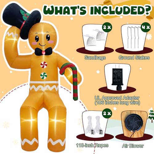 AerWo 10ft Sitting Gingerbread Christmas Inflatable Decoration - Gingerbread Man