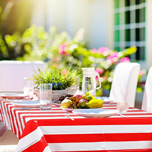 Batiyeer 10 Pcs Carnival Theme Red & White Striped Plastic Tablecloths
