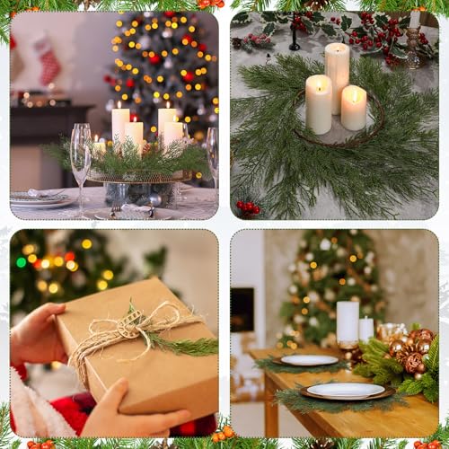 Christmas Pine Needles Placemat Set of 6 - Artificial Wreath Charger for Festive Table Decor