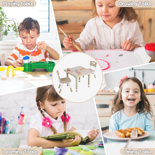 GITAWUSA Toddler Height Adjustable Table and 2 Chairs Set 23.6x23.6 Natural