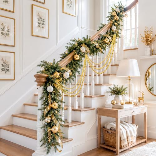Gold Bead Garland with Hooks - 19.5 Inch Christmas Decorations - Classic Style