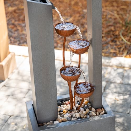 38-Inch Tall Metal Sculptural Flower Multi-Tier Freestanding Water Fountain