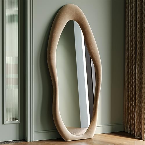 63" x 24" Irregular Wavy Full Length Mirror, Flannel-Wrapped Floor Mirror