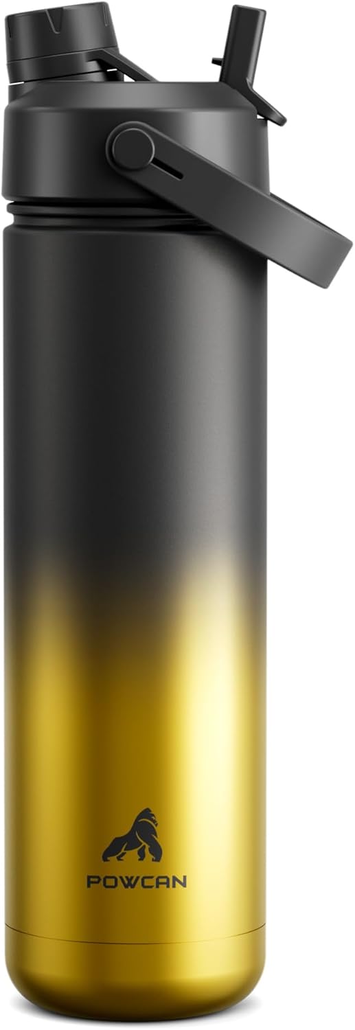 POWCAN 26 oz Insulated Water Bottle - 2-in-1 Straw & Spout Lid | Keeps Drinks Cold 24H, Leak-Proof, Fits Car Cup Holder (King)