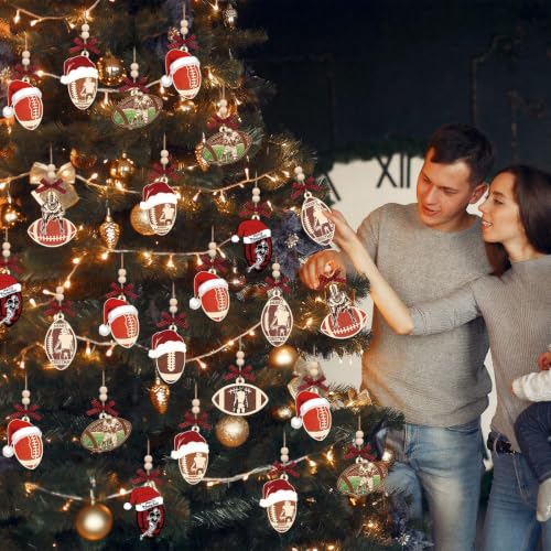 24 Pack Wooden Christmas Football Ornaments for Holiday Tree Decor