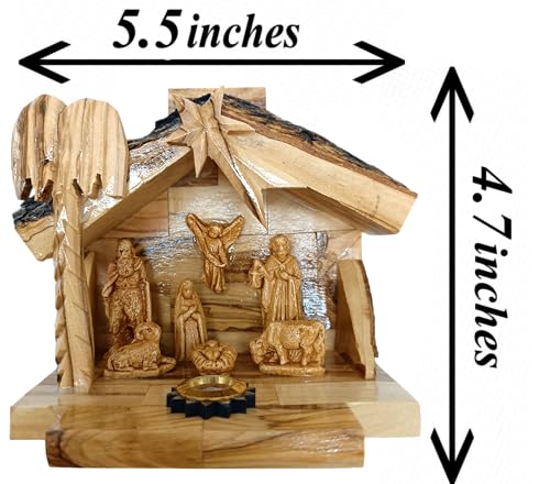 Hand-Carved Olive Wood Nativity Set – 4.7" Bethlehem Manger Scene