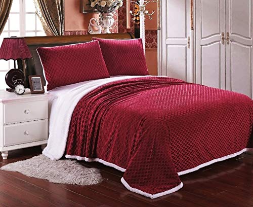 Luxury Micro-Sherpa King Blanket Burgundy Ultra Plush Heavy Weight Wave Pattern