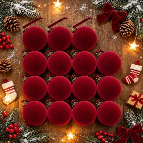 Hoslipoper Red Velvet Christmas Ornaments Set of 15 - Holiday Tree Decorations