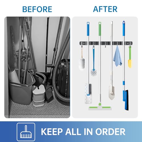 2 Pack Stainless Steel Broom and Mop Holder Wall Mount Organizer