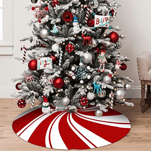 Red Swirl Christmas Tree Skirt - 36-Inch Candy Cane Holiday Decor