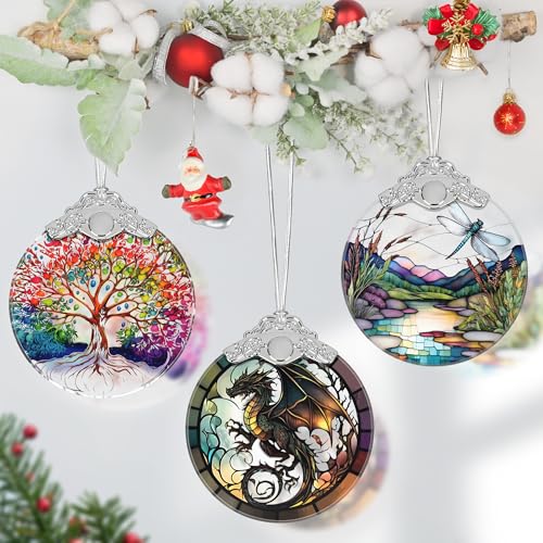 Dragon Stained Glass Ornament, 3.5-Inch Holiday Tree Hanging Decoration