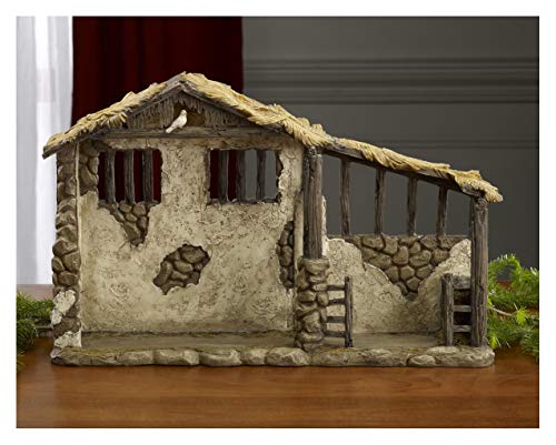 Lighted Nativity Stable Creche for 7-Inch Scale Figures, Polystone Manger
