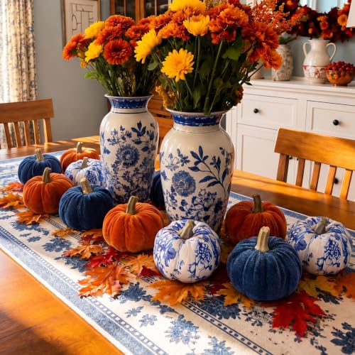 12-Piece Velvet Fabric Pumpkin Set for Fall Thanksgiving Table Decor