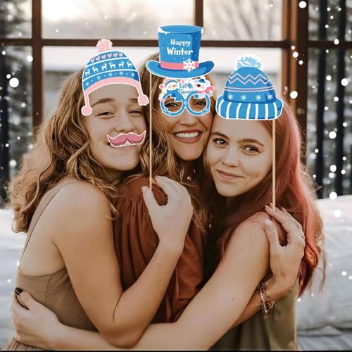 30 Pcs Christmas Photo Booth Props Set Winter Wonderland Party Decorations