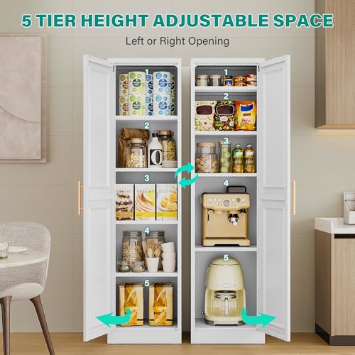 71-Inch Tall Narrow Storage Cabinet, Slim Metal Pantry with 5 Adjustable Shelves