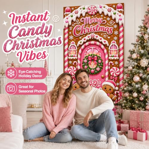 Pink Gingerbread Door Cover - 72x35 in Gingerbread Christmas Banner, Noravexil