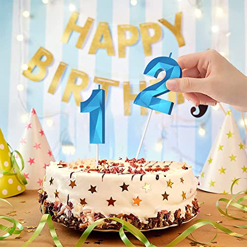 Blue 3D Diamond Shape Number Cake Candle for Birthday Party Decor