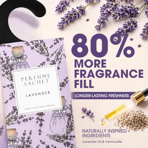 Lavender Hanging Scented Sachets (12 Pack) - Long-Lasting Closet Deodorizer