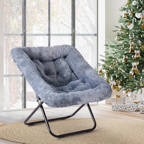 Oversized Faux Fur Moon Chair, Foldable Square Lounge Chair for Adults