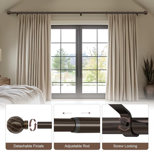 Adjustable Heavy Duty Curtain Rod, 36 to 88 Inch Metal Window Rod in Bronze