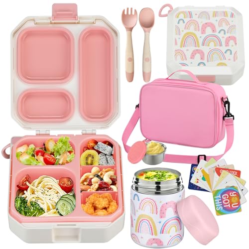 Kids Bento Lunch Box Set with Insulated Bag & 12oz Hot Food Thermos Jar