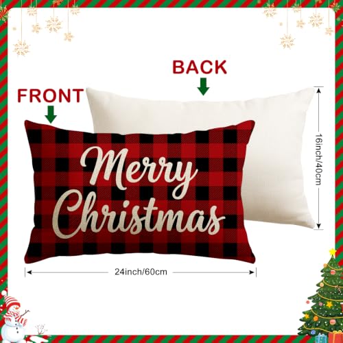 Artscope Joy Merry Christmas Lumbar Throw Pillow Covers 16x24 in Black & Red (Set of 2)